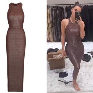 SKIMS Cocoa Maxi Shimmer Tank Dress NWOT L